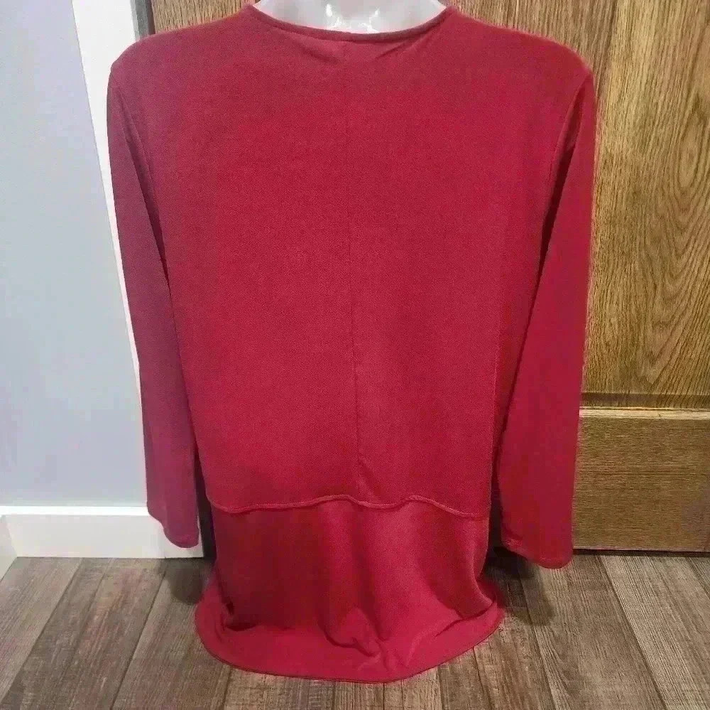 Lauren Ralph Lauren Tunic Women Red Keyhole Stretch Shirt Size Med - Picture 3 of 6